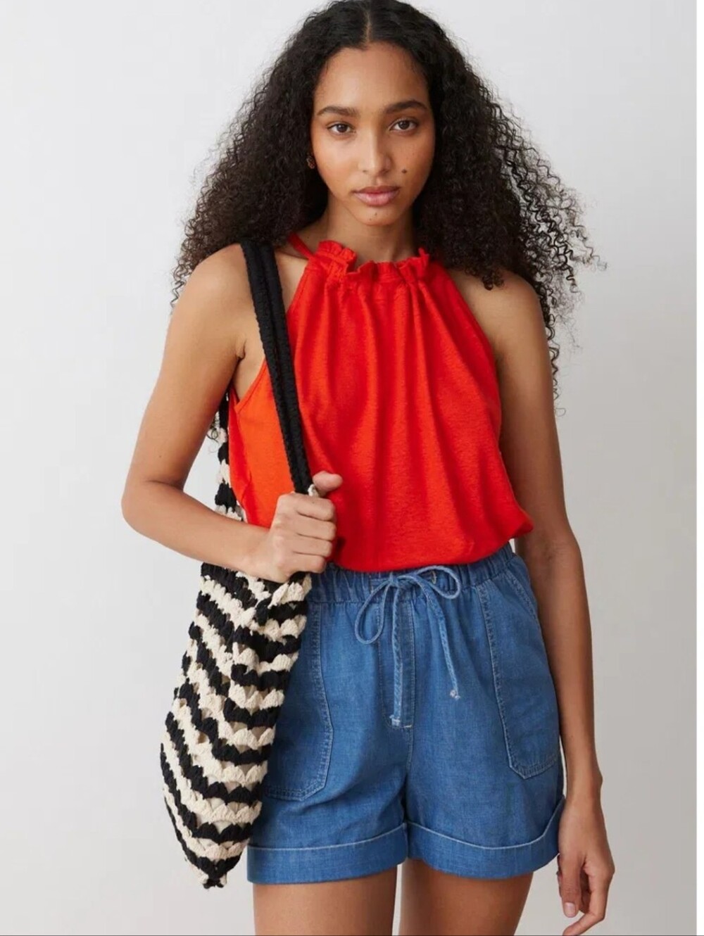 🍊 Oliver Bonas Orange Linen Blend Halter Top | US 10
